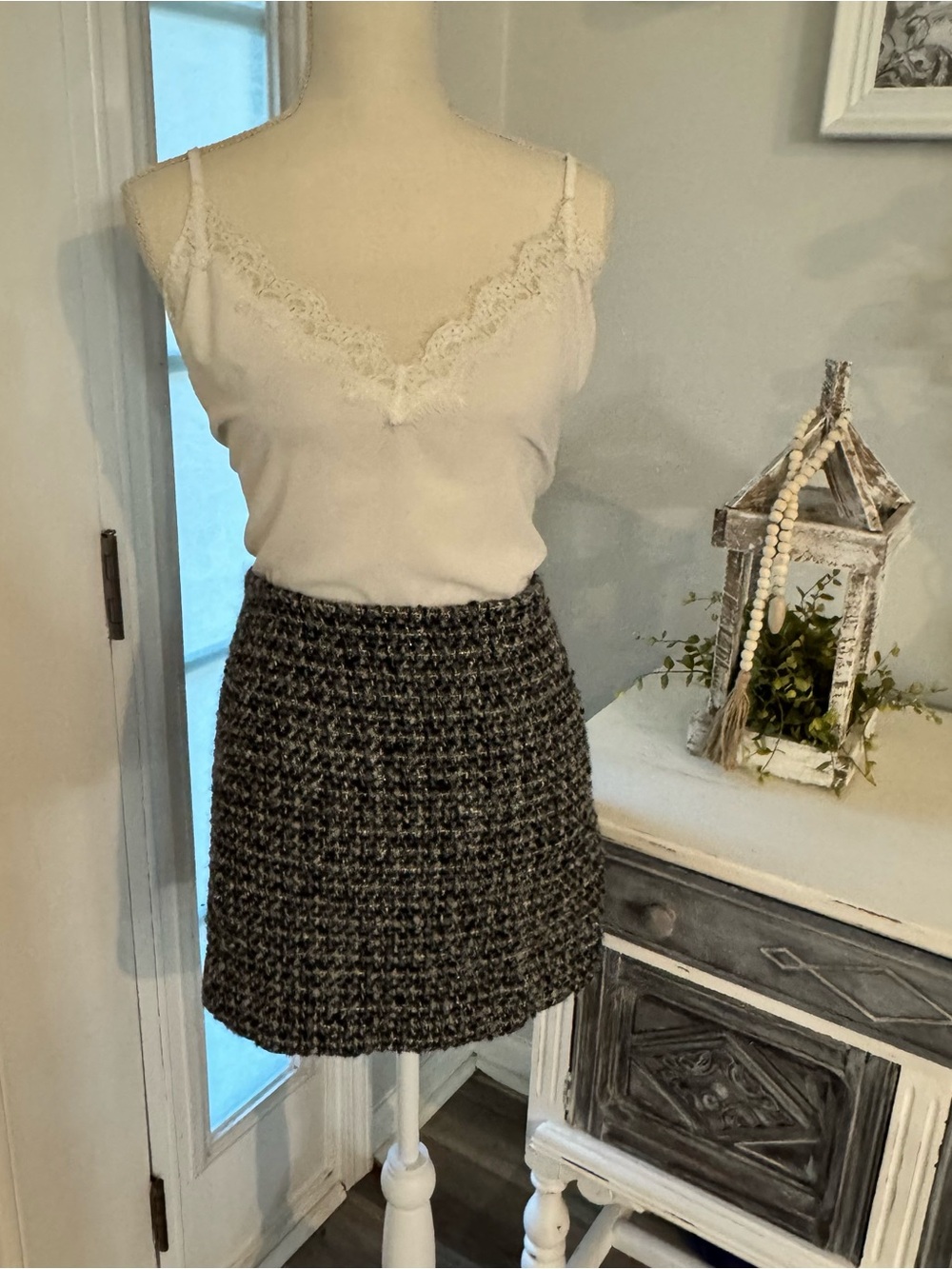J. Crew Wool Blend Blue & Gold Tweed Mini Skirt | Size 6 - Picture 3 of 5